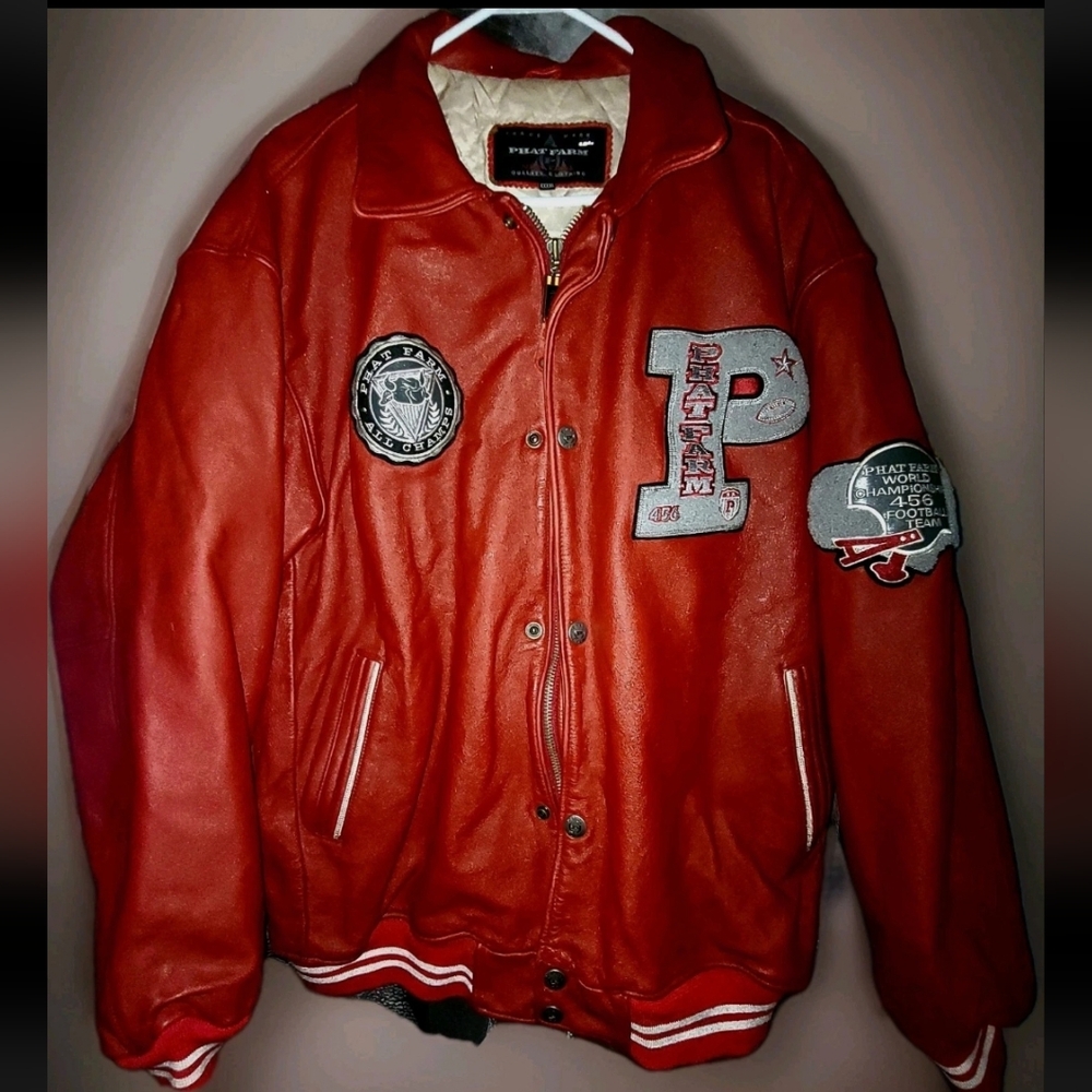 Phat Farm Ultra Raew Red Varsity Jacket for Men Soze